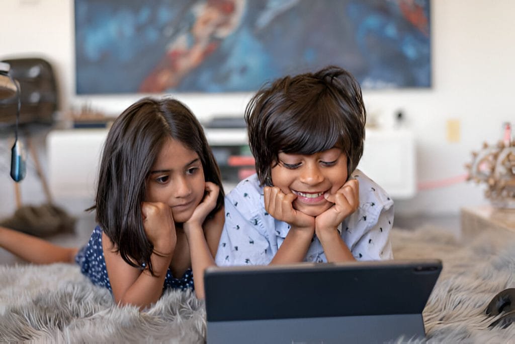 Children watching show on tablet