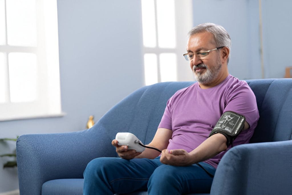 man measuring his own blood pressure